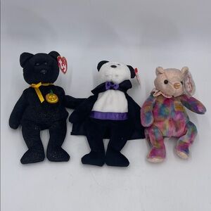 Set of Three Beanie Babies Bears Halloween & October Month